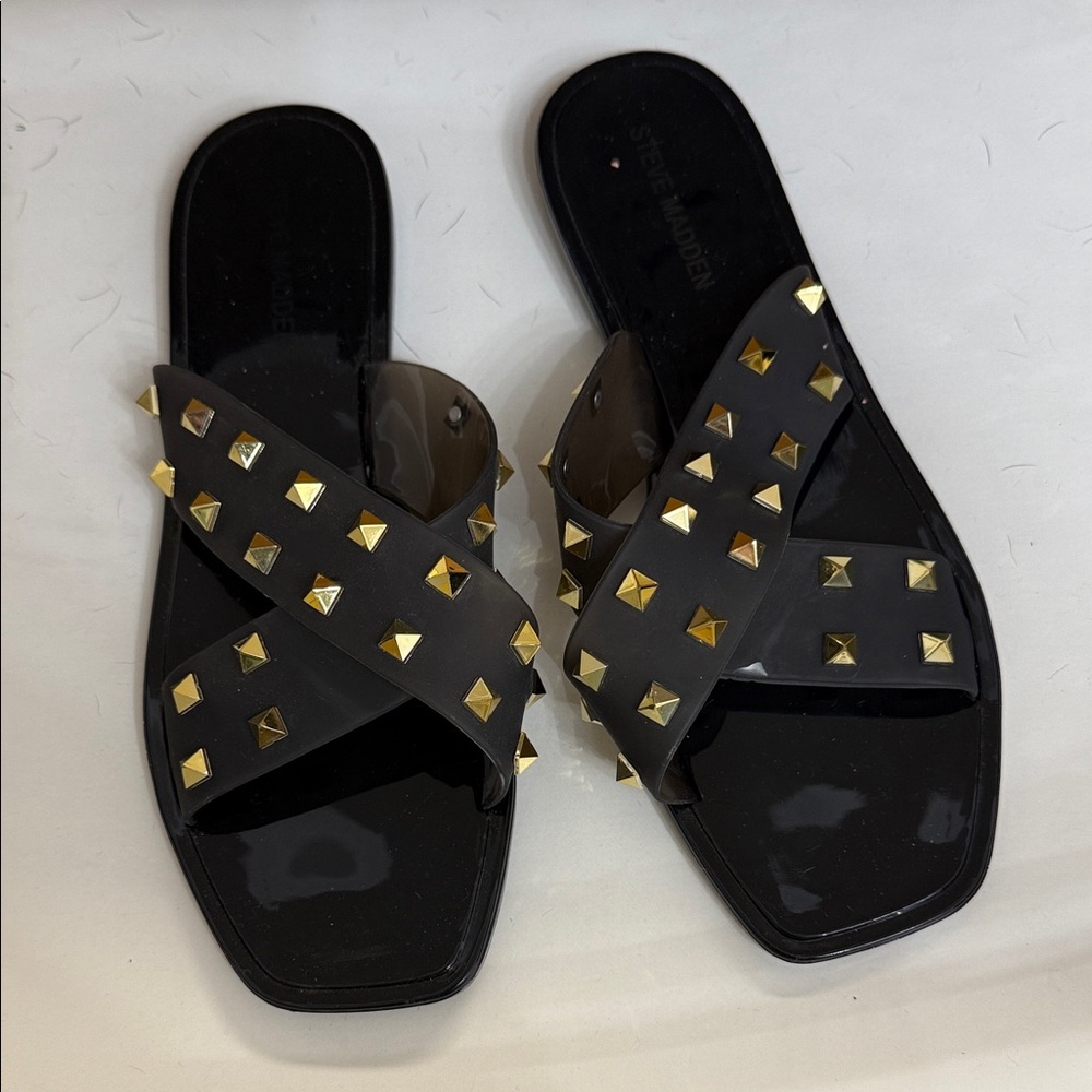 Steve Madden Black Sandals with Gold Studs